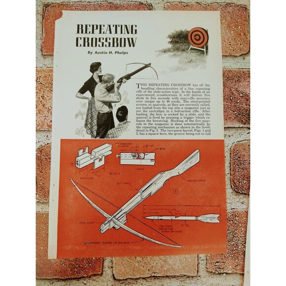 1951 Original Vtg PRINT‎ ARTICLE - Plans for Building Archery - Picture 1 of 9